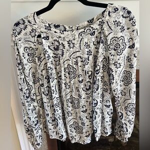 RALPH LAUREN DENIM & SUPPLY NAVY CREAM FLORAL PRINT BOHO CUTOUT BLOUSE TOP M